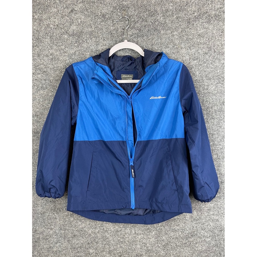 Eddie Bauer Windbreaker Jacket Kids S 7/8‎ Blue Excellent Colorblock Hooded